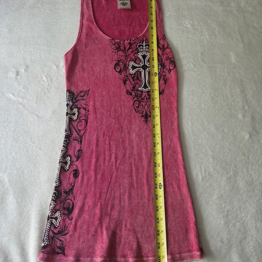 VTG Vocal Pink Tank Top Women Large Y2K Bedazzle Gems Cross Graphic - Picture 7 of 7